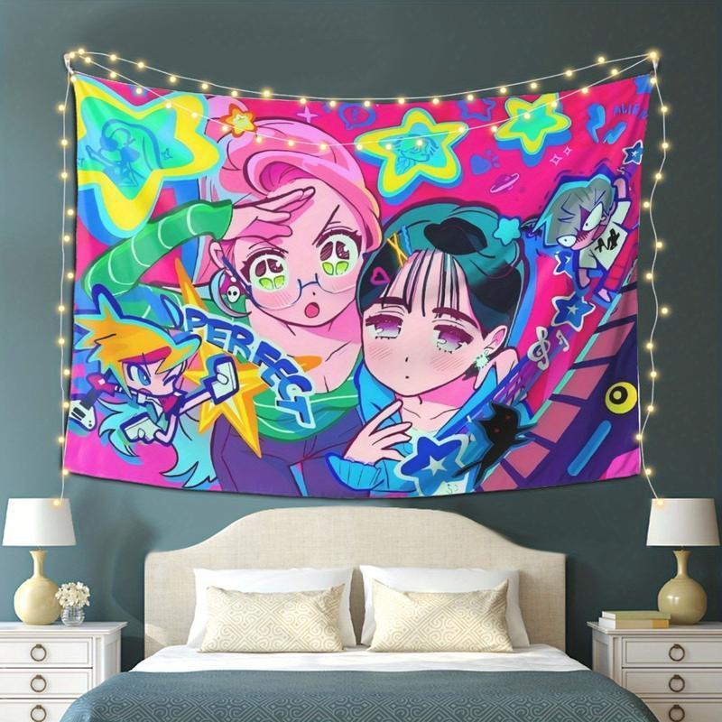 Alien Stage Series Tapestry - Vibrant Anime-Inspired Wall Hanging with Glowing Stars & Colorful Characters, Soft Polyester Fabric, Perfect for Bedroom, Living Room, or Party Decor, Festive Home Accent |   Vibrant Wall Art Starry Sky Pattern Decoration Dor