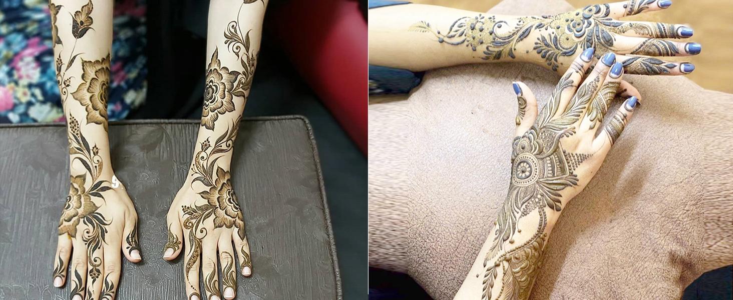 10 Sheets Henna Tattoo Stencils 10 Pair Arm Hand Tattoo Template Temporary Indian Arabian Glitter Airbrush Tattoo Stickers for Face Body Paint DIY (Black)