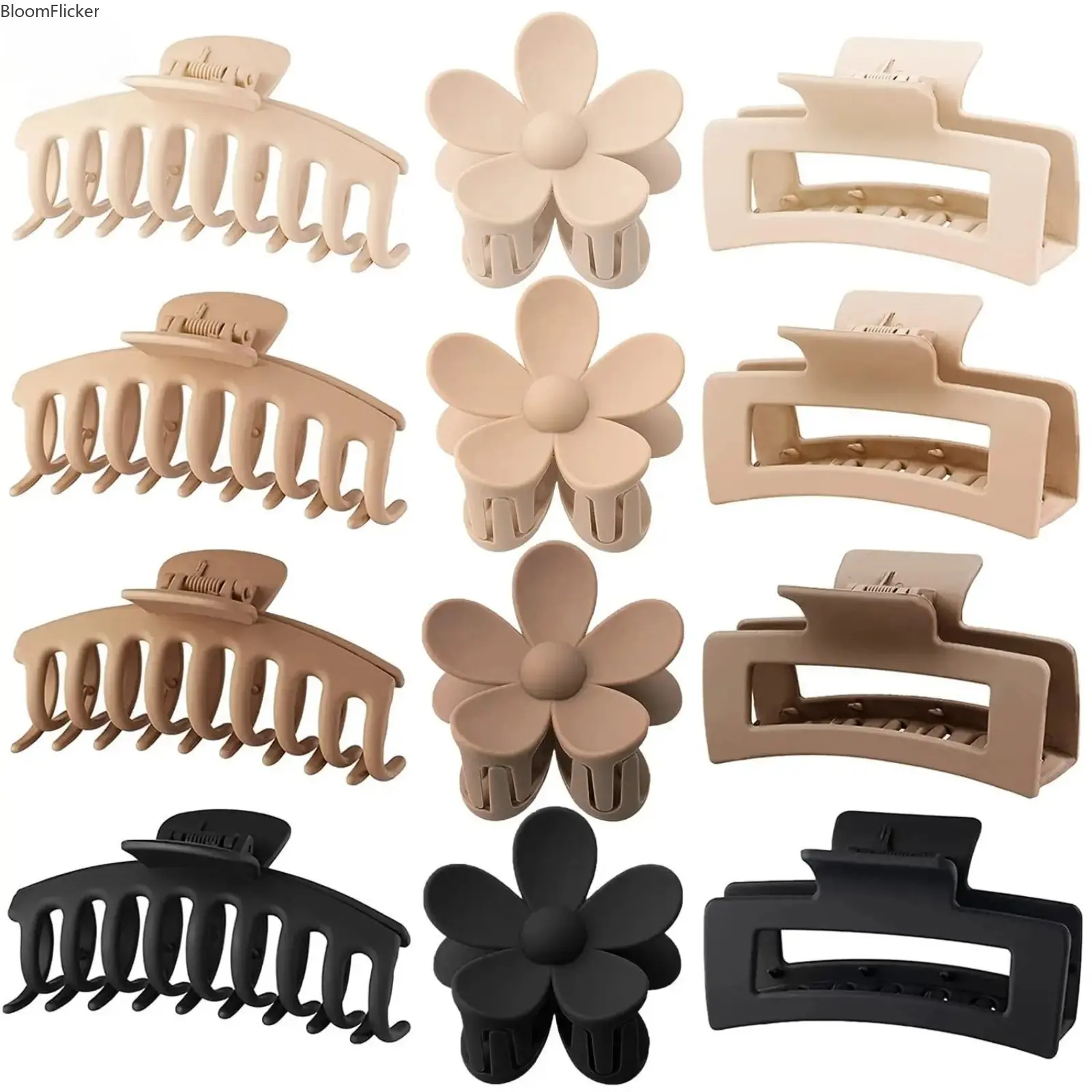12 Pack Matte Neutral Large Jaw Hair Claws, Solid Color Rectangle Floral Clips With Strong Non-Slip Grip, Secure Hold For Thick Hair, Versatile Daily Hair Accessories For Buns, Face Washing And Travel