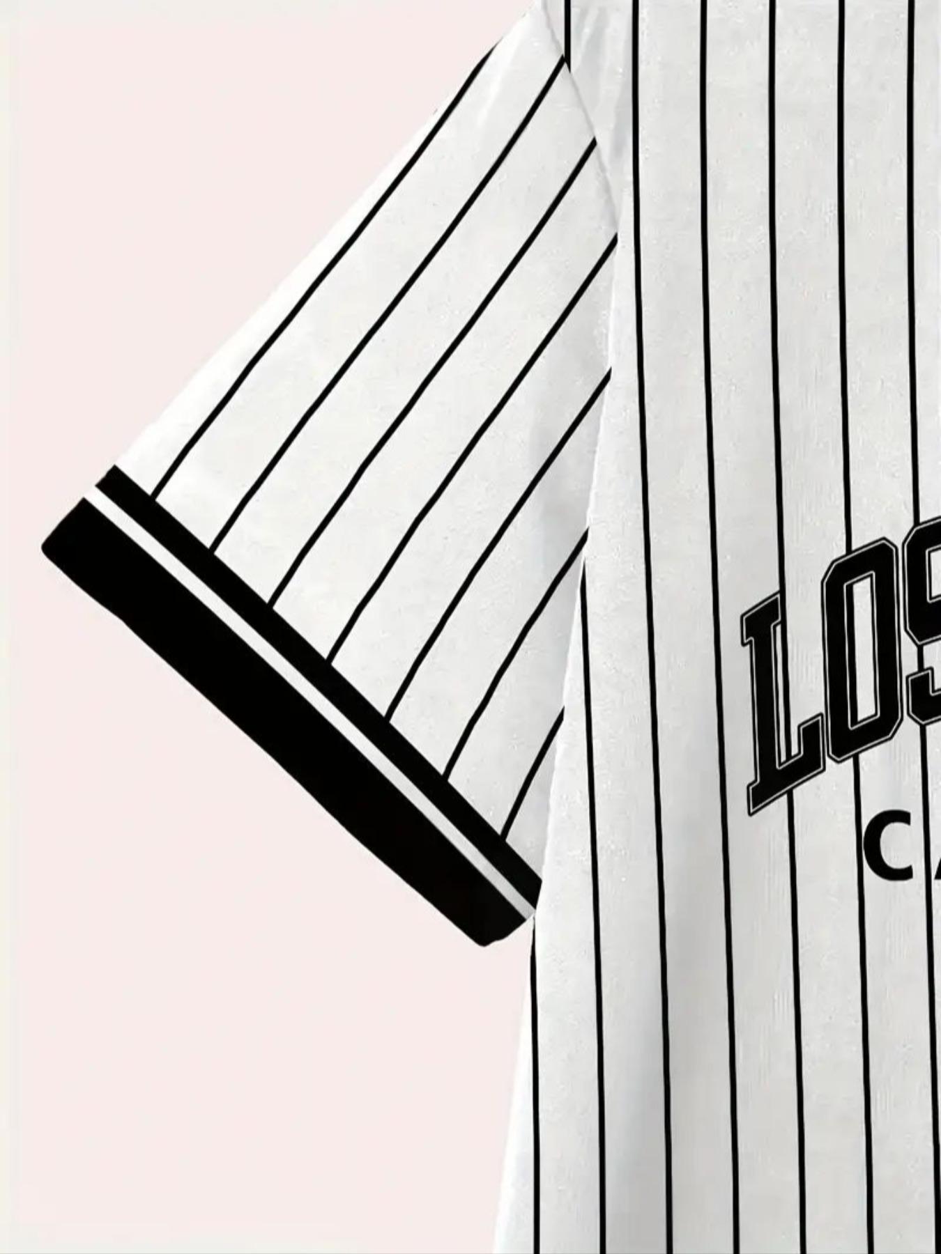 Men's Fashion Round Neck Graphic Tee, 3D Printed Los Angeles Stripes Design, Comfortable Fitted Summer Casual Wear, Perfect Gift for Boyfriend