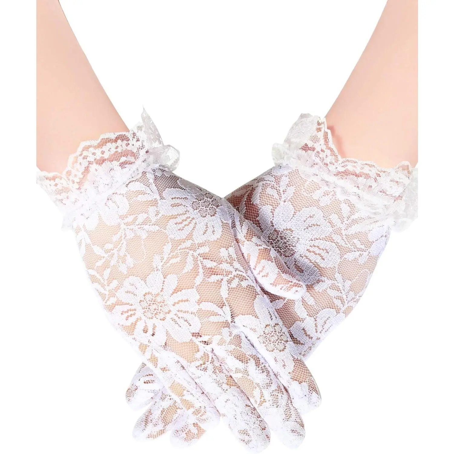 Girls White Lace Princess Gloves - Small, Perfect for Tea Party, Wedding, Pageant & Cosplay