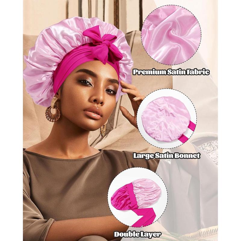 AWAYTR Satin Bonnet for Hair Protection Women Men Reversible Double Layer Two-Color Silk Like Texture for Sleeping Cap Hair Bonnet with Elastic Tie Band Gift box for Curly Hair Night Cap