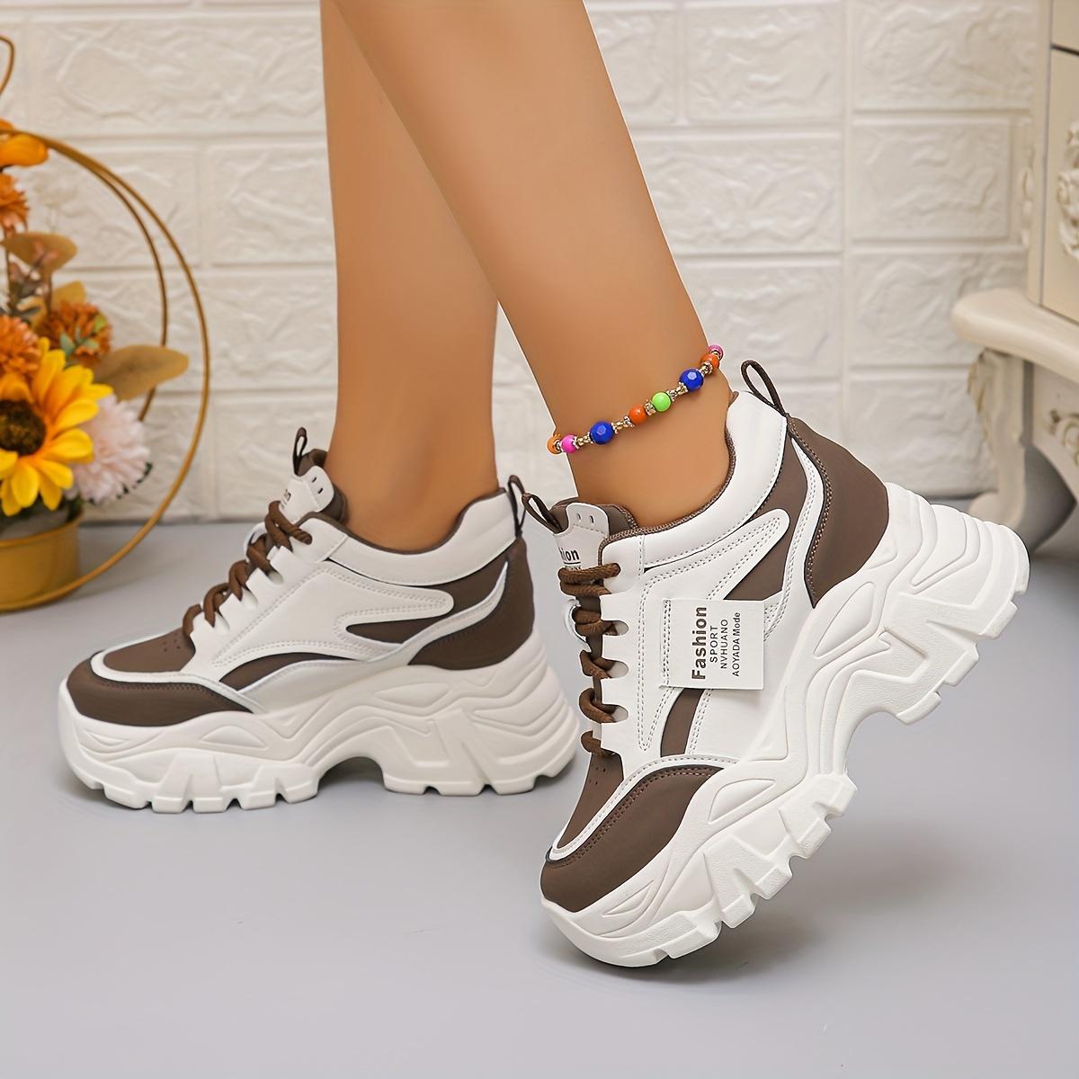 Women's Breathable Chunky Dad Shoes - Fashionable Black & White Sneakers with Thick Rubber Sole, Comfortable All-Season Sneakers