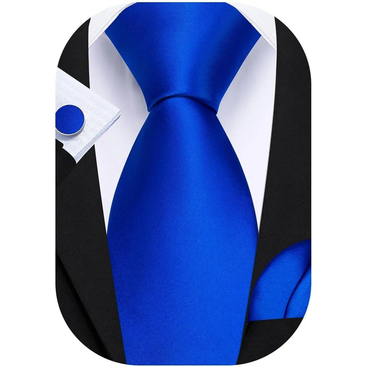 Plain Men Silk Ties Extra Long Satin Necktie for Wedding Business Handkerchief Cufflinks Set Solid Colors