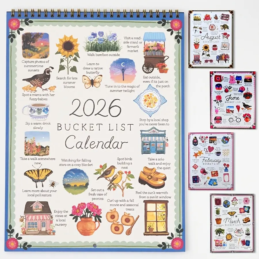 2026 Yearly Wish List Calendar Planner, Guided Planning Pages & Stickers, Colorful Cartoon Design, Note Taking, Creative Gift for Holidays