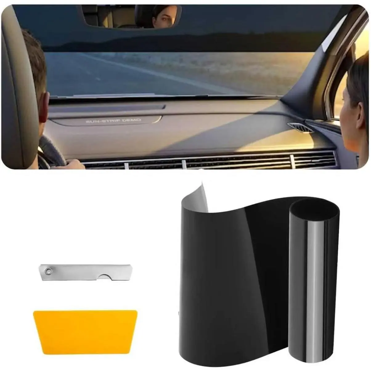 5% VLT Windshield Tint Strip Front 59.06"×8.07" Car Window Tint Film Kit with Knife & Squeegee for Blocking Heat & Light Cuttable Automotive Windshield Sun Strip