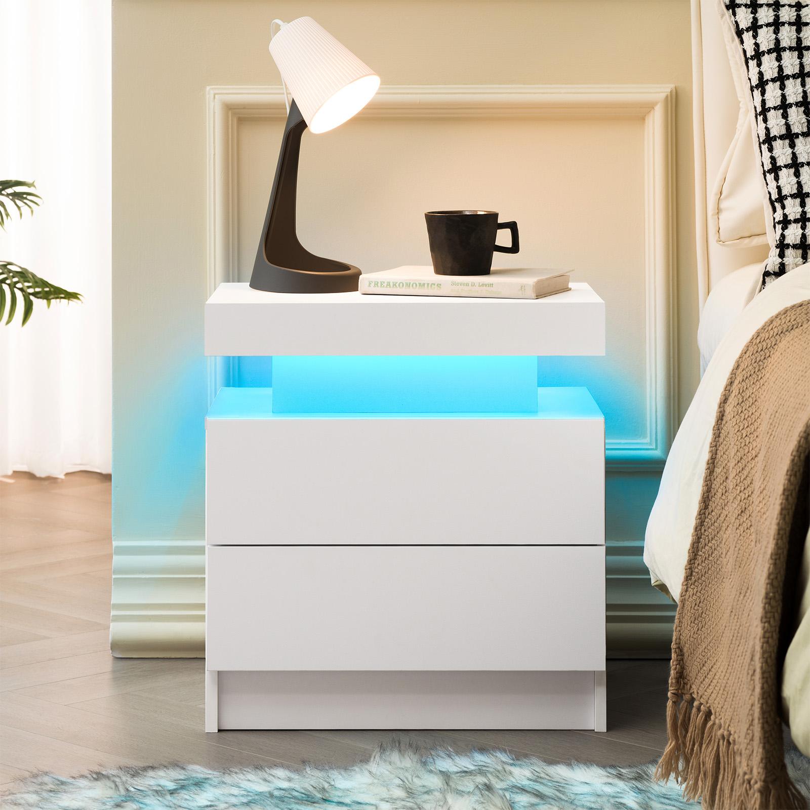Nightstand with Charging Stationand LED Lights, Night Stand with Sliding Top,Bedside Table with Drawers for Bedroom, ModernEnd Side Table