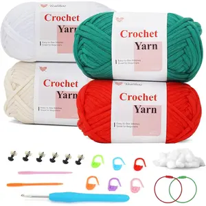 Beginner Yarn for Crocheting, Easy Crochet Yarn for Beginners, 4 Pack x 1.8 oz Amigurumi Yarns, Santa Crochet Kit with Video Tutorials, Easy-to-See Stitches, Thick and Soft, Worsted Medium # 4