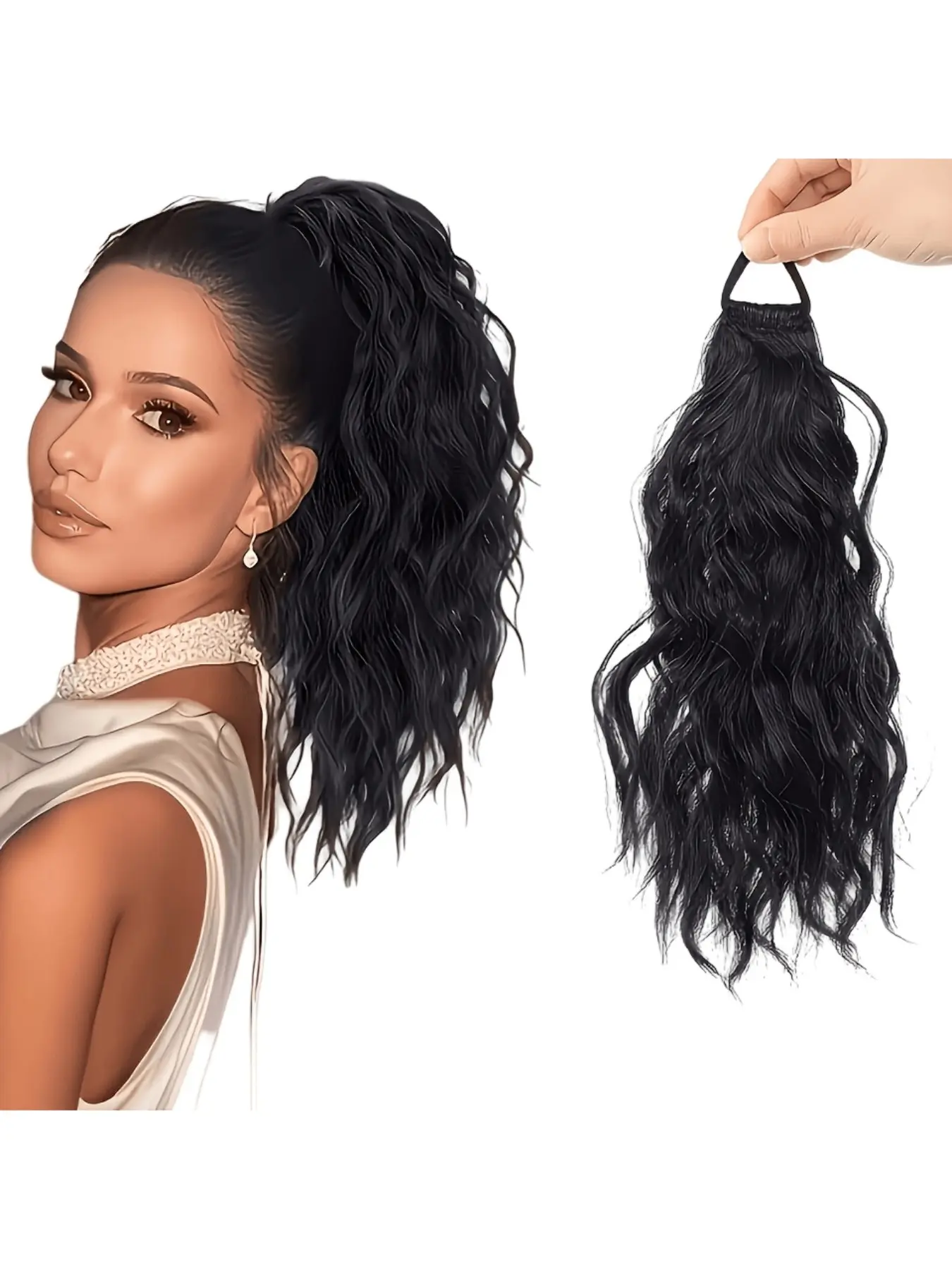 Short Curly Ponytail Hairpiece—Extended Length Design, Clip-On for Instant Wear, a Must-Have for Those Who Want a Low-Maintenance Look—Natural Waves and Volume for a Full, High Crown—A vibrant wig with a secure elastic band, perfect for photo shoots and f