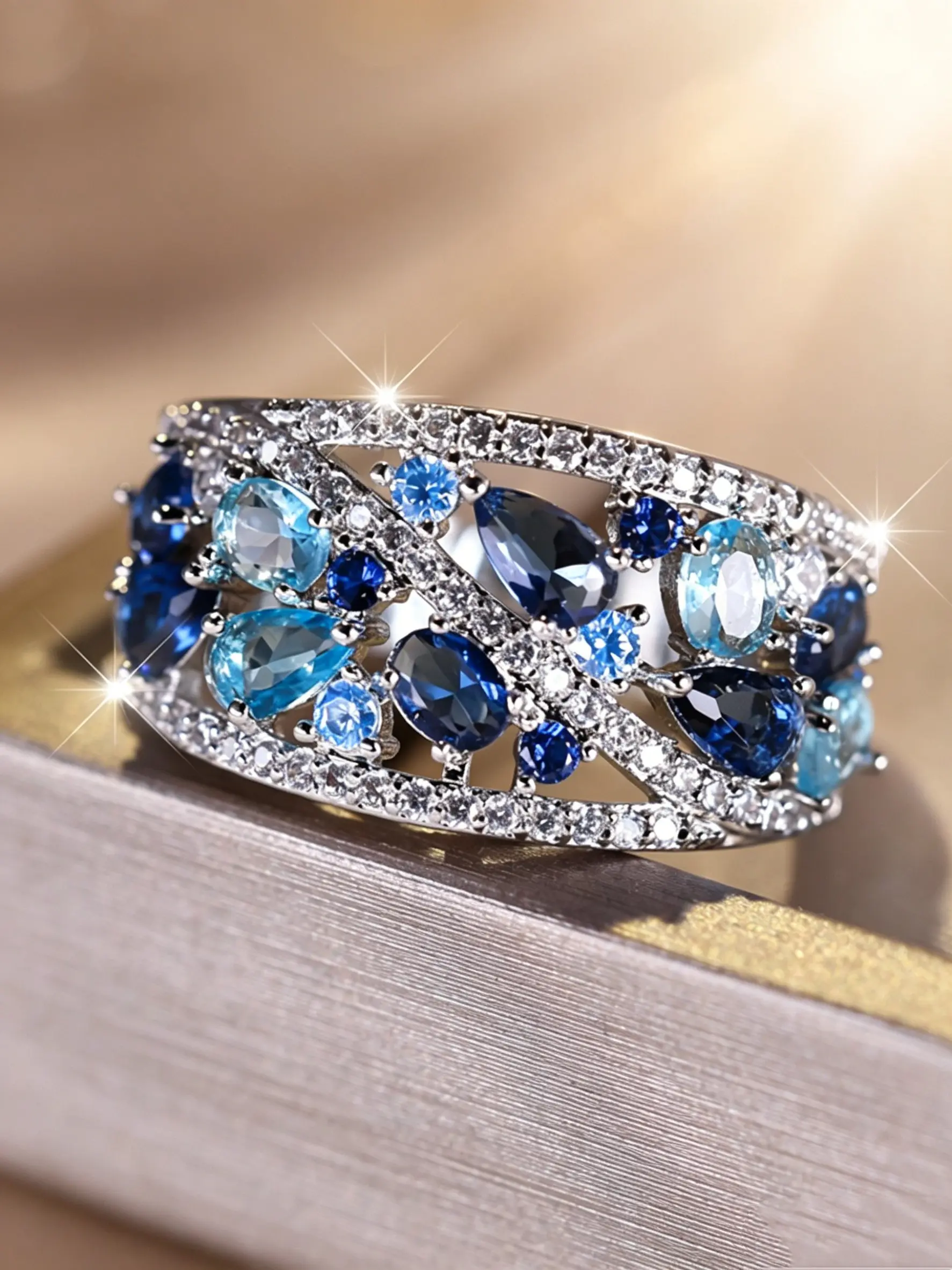 Luxury Synthetic Sapphire Rings for Women Stackable Index Finger Ring Delicate Elegant Jewelry Perfect for Cluster Ring Engagement Weddings Party, Daily Wear Everyday Ring Anniversary Gift Unique Rings