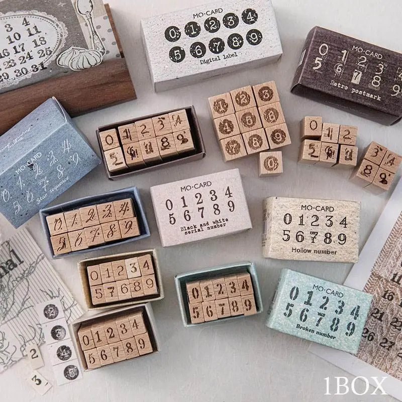 1 Box 10 Mini Stamps Set, Digital Imprint Series Wooden DIY Stamp, Number Hand Account Stamp, Creative Craft Supplies, Scrapbooking, Scrapbooking Tool