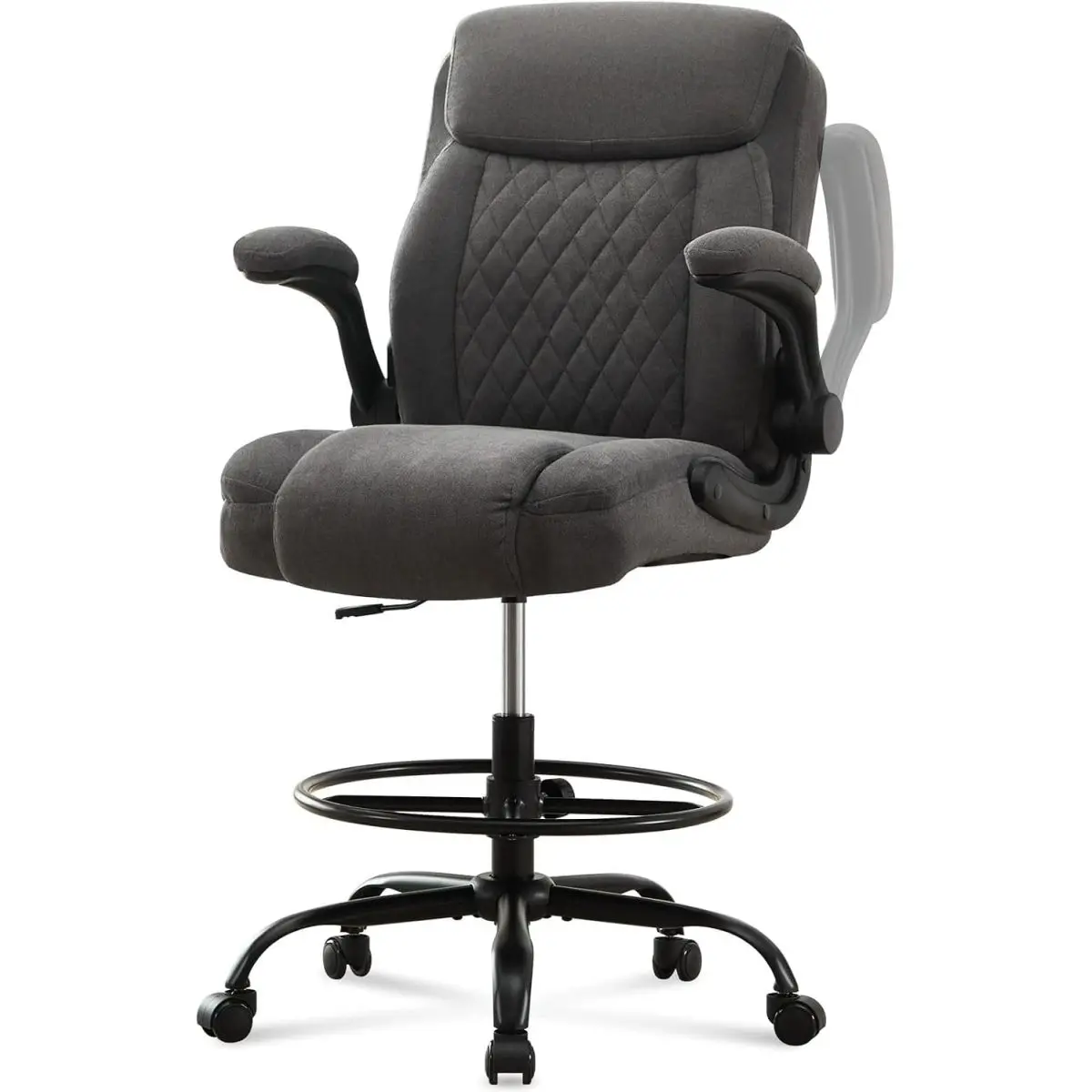 Drafting Chair Tall Office Chair for Standing Desk, Ergonomic Tall Desk Chair with Adjustable Foot Ring, Flip-Up Armrests, Lumbar Support, Comfortable Fabric Seat – Ideal for Home and Office executive