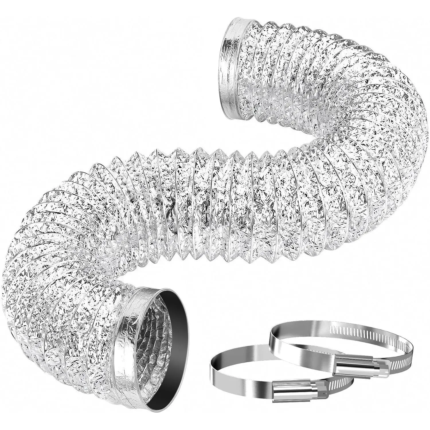 4-Inch Flexible Foil Dryer Vent Exhaust Duct Hose, 4.92FT Residential Ventilation Hose with 2 Clamps, Reinforced Heavy-Duty Double Layer Resists Heat, Crushing, Leaks & Tears