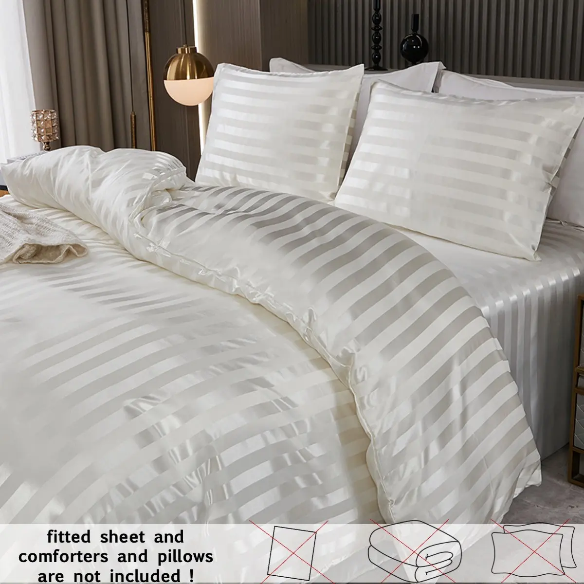2/3PCS Hotel Style White Duvet Cover Set, Soft Wrinkle Free Bedding with Satin Stripe Texture, Includes 1 Comforter Cover & 2 Pillowcases for Full/Queen Beds Comfy Bed Sets