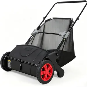21-Inch Push Lawn Sweeper, Manual Leaf Sweeper with 3.5 Cu. ft. Mesh Bag, 2 Spinning Brushes & 10" Rubber Wheels, Walk-Behind Grass Collector for Lawn Yard Debris