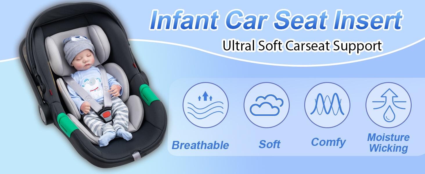 Infant Car Seat Head Support with Extra Shoulder Covers Thickened Breathable Carseat Cushion for Baby Newborn Stroller Swing Insert
