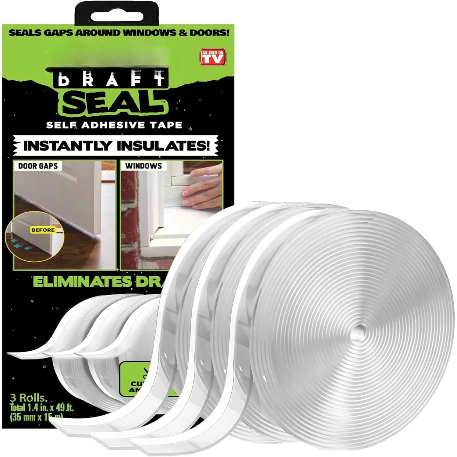 49-Piece Synthetic Adhesive Tape Draft Seal Set - Flexible Flap Gap Sealant for Windows, Doors (As Seen on TV)