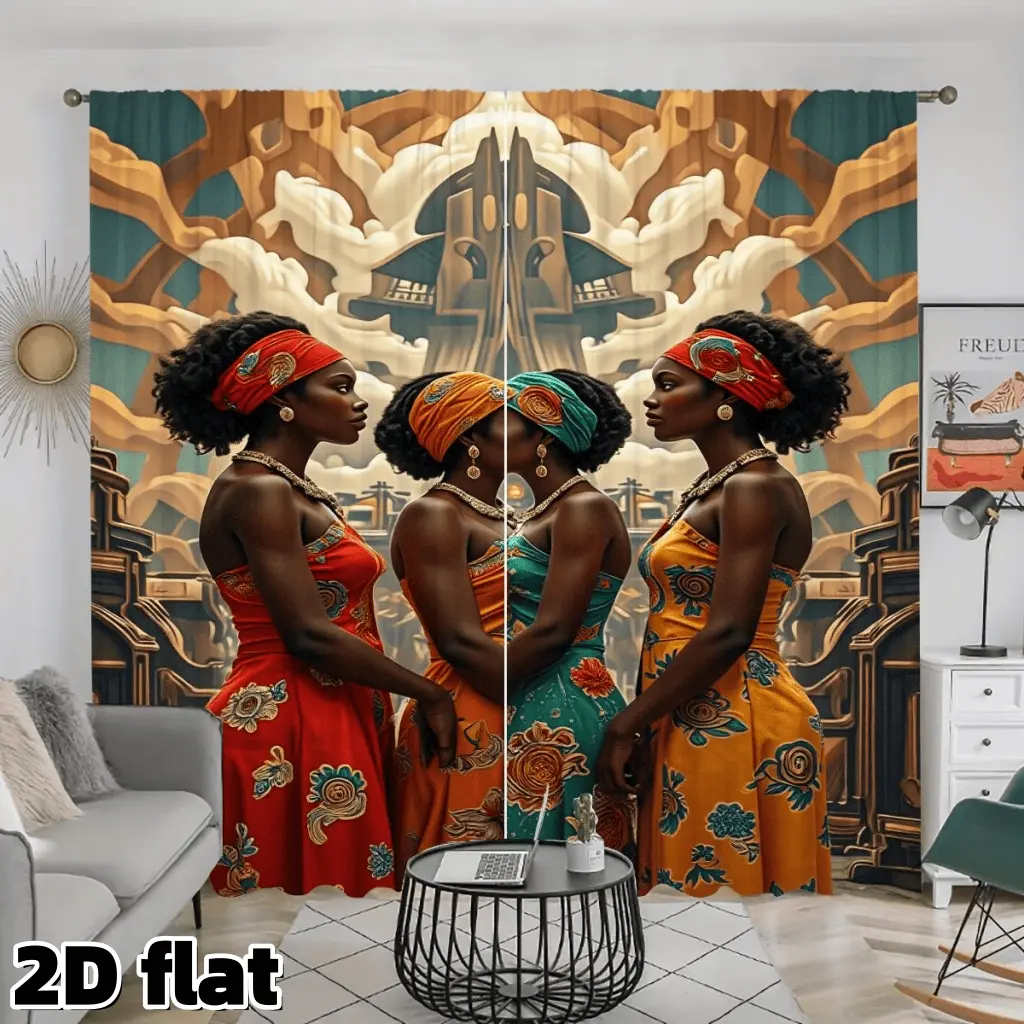 2D Flat 2Pcs African Art Print Curtains Traditional Tribal Pattern Rod Pocket Design Semi Sunshade Polyester Window Drapes Classic Retro Style Suitable for Living Room Bedroom Study Dining Decor Privacy Protection
