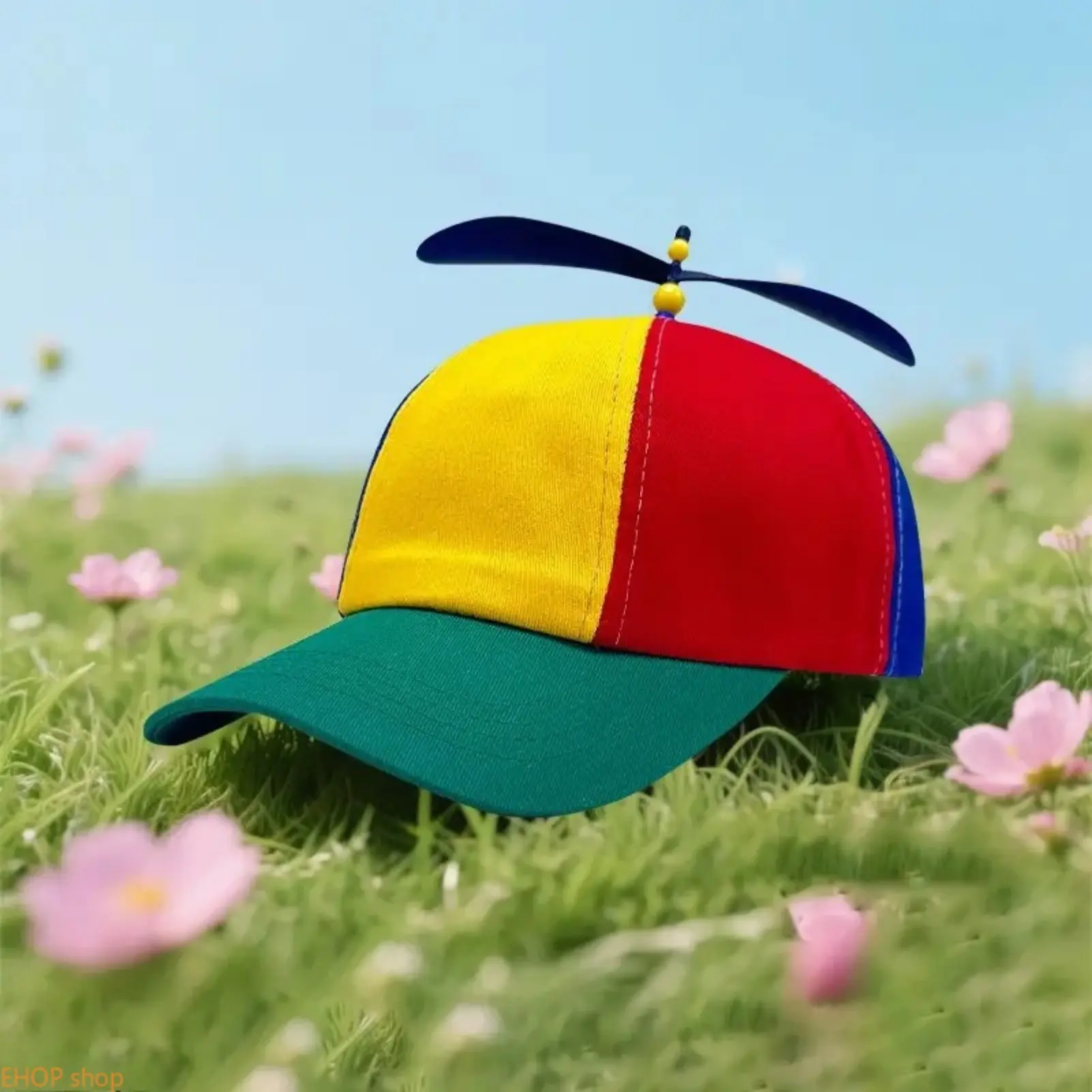 Novelty Rainbow Propeller Hat Set - Adjustable Strap Baseball Cap & Bucket Hat, Colorblock Family Outings Retro Fashion Accessory, Multicolor Gemstone Hip-Hop Jewelry for Wedding Party Banquet Groom Gift