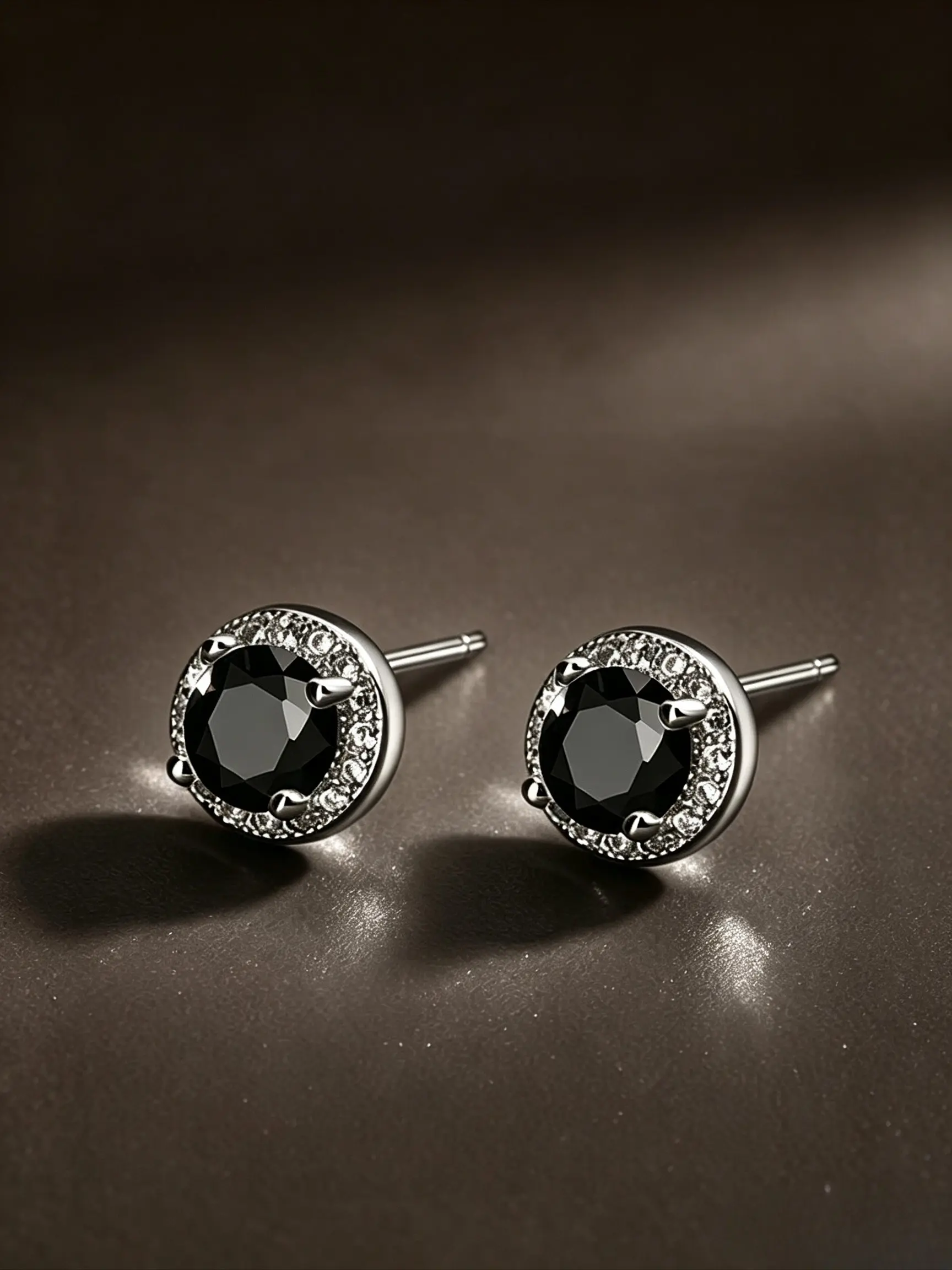 Round Black CZ Halo Stud Earrings, 925 Sterling Silver Pin Piercing Earrings, Tarnish Resistant Hypoallergenic Gothic Unisex Statement Ear Jewelry Gift For Him Her