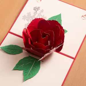 3D Pop-Up Red Rose Card, Creative Handmade Paper Cut Decorative Wish Card