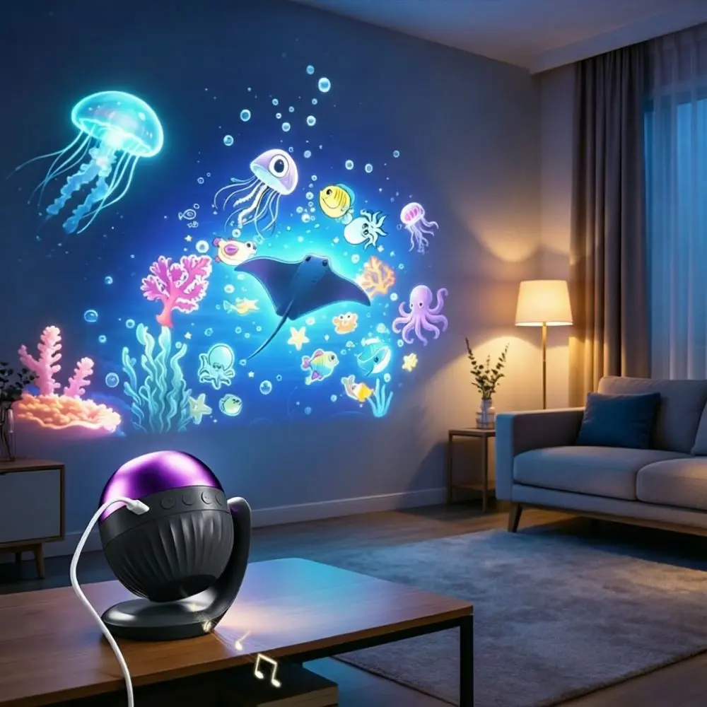 Multifunctional LED Star Projector Lamp, 24 Kinds of Christmas Ocean Scene Projection Lights, Holiday Ambient Decor Night Lamp