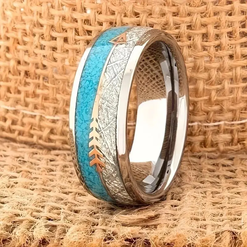 Elegant Stainless Steel Women's Vintage Ring With Unique Arrow And Turquoise Inlay Comfort Fit For Wedding Engagement Luxurious Style Jewelry engagement rings