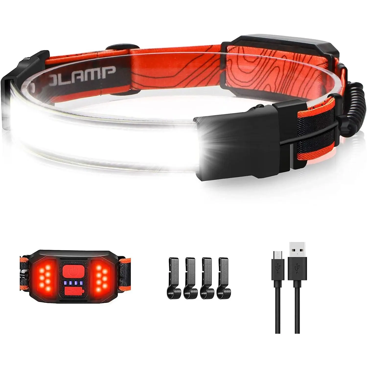 LED Headlamp Flashlight, 1000lumens 230? Broadbeam Headlight, USB Rechargeable  Lamp with Red Taillight, Lightweight  Headlamps for Camping Running Hiking, Hard Hat Headlamp