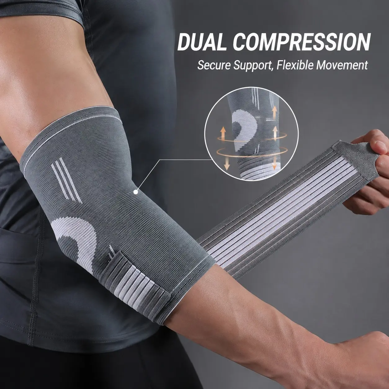 2-Pack Elbow Brace Support for Pain Relief & Injury Prevention, Adjustable Compression Sleeve with Strap, Breathable Sports Elbow Protector, Breathable Compression Sleeves