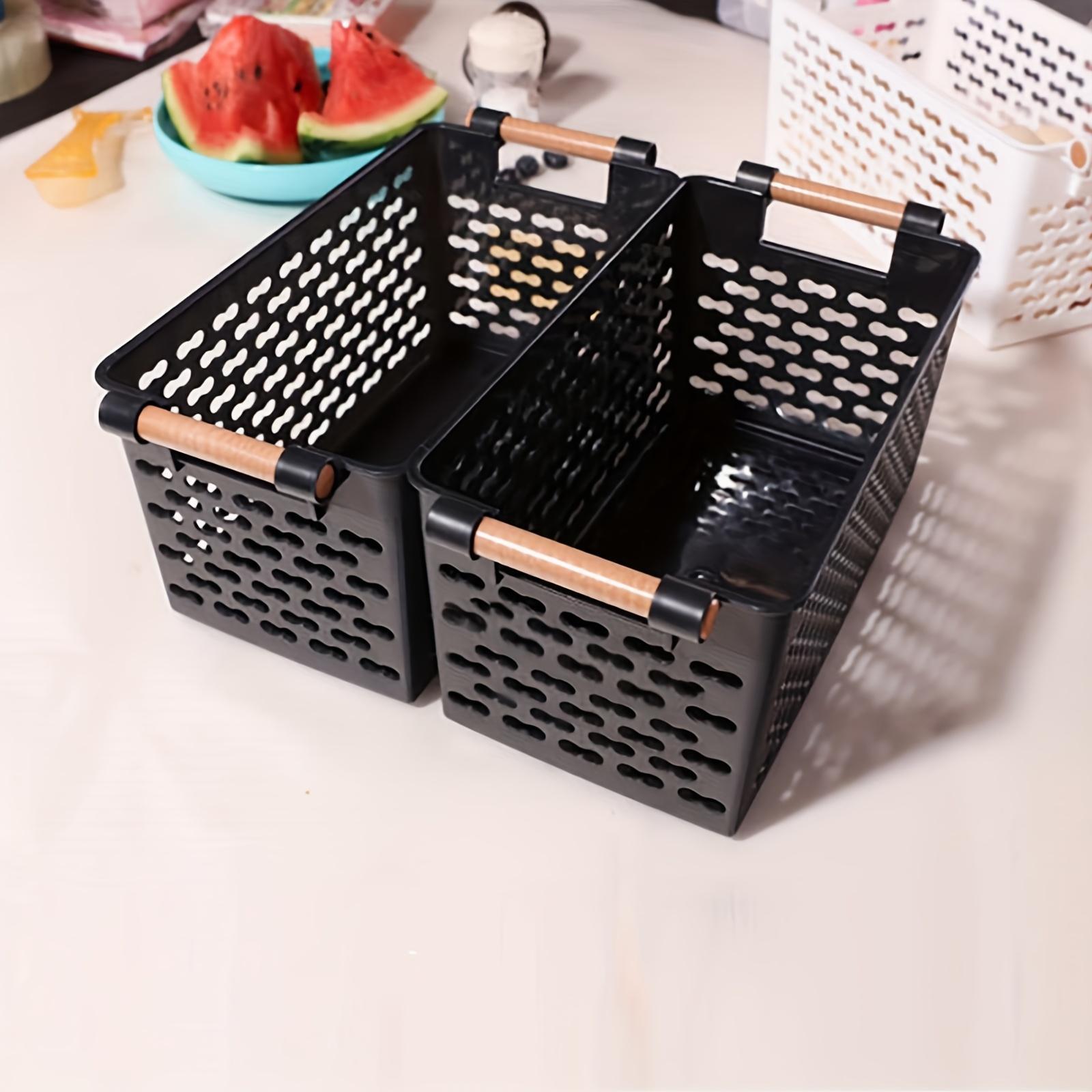 Set of 6 Stackable Durable Plastic Storage Baskets with Handles, Open Top Ventilation Holes, for Home, Office, Closet, Bathroom Storage