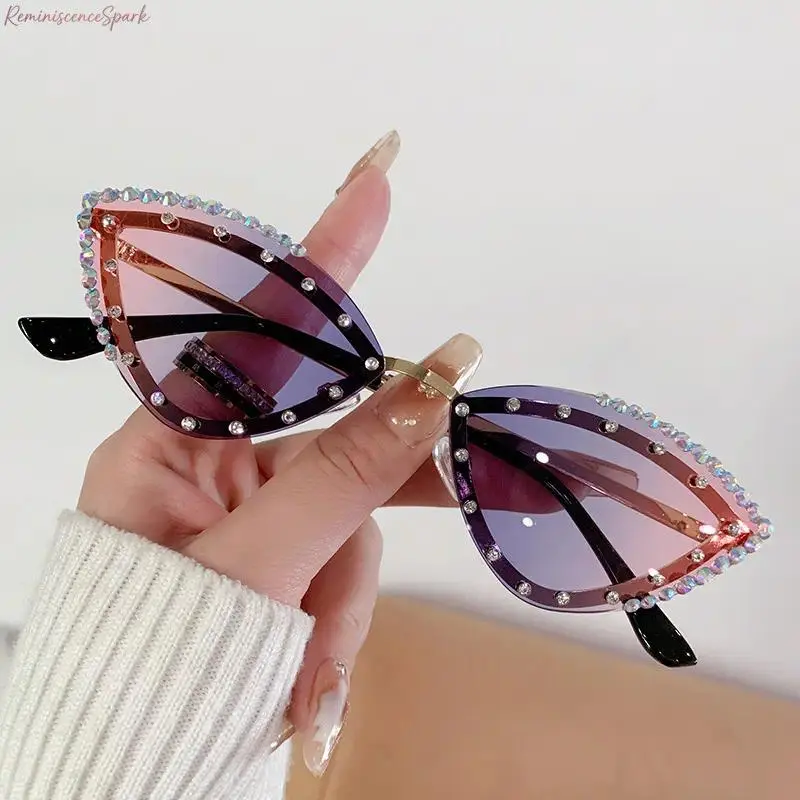 XUH 2026 Women's Cat Eye Rhinestone Sunglasses - Refined Metal Frame, Lightweight Streamlined Design, Bling Crystal Trim, UV Protection Casual Female Eyewear for Parties, Outdoor Events