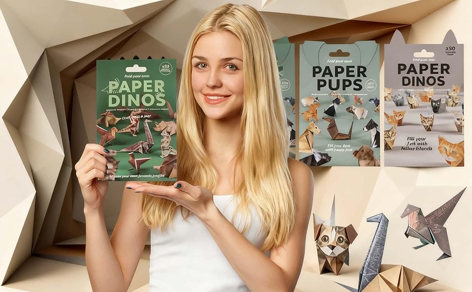 DIY Paper Cats - 50 Sheets DIY Origami Paper to Fold Cute Figures, Fun Craft Activity , Desk Decoration & Gift for Cat Lovers (Dog+Cat)