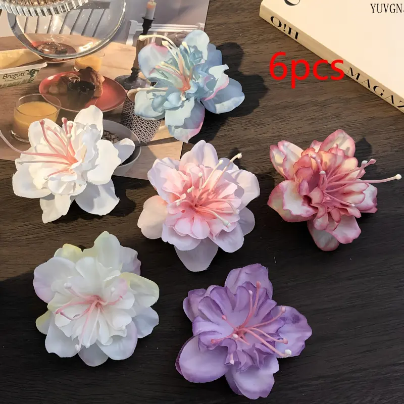 6-Pack Floral Duckbill Hair Clips, Vintage Boho Gradient Barrettes for Women, Accessories for Wedding Decor & Beach Vacation, Wedding Hair Decor, Mixed Colors