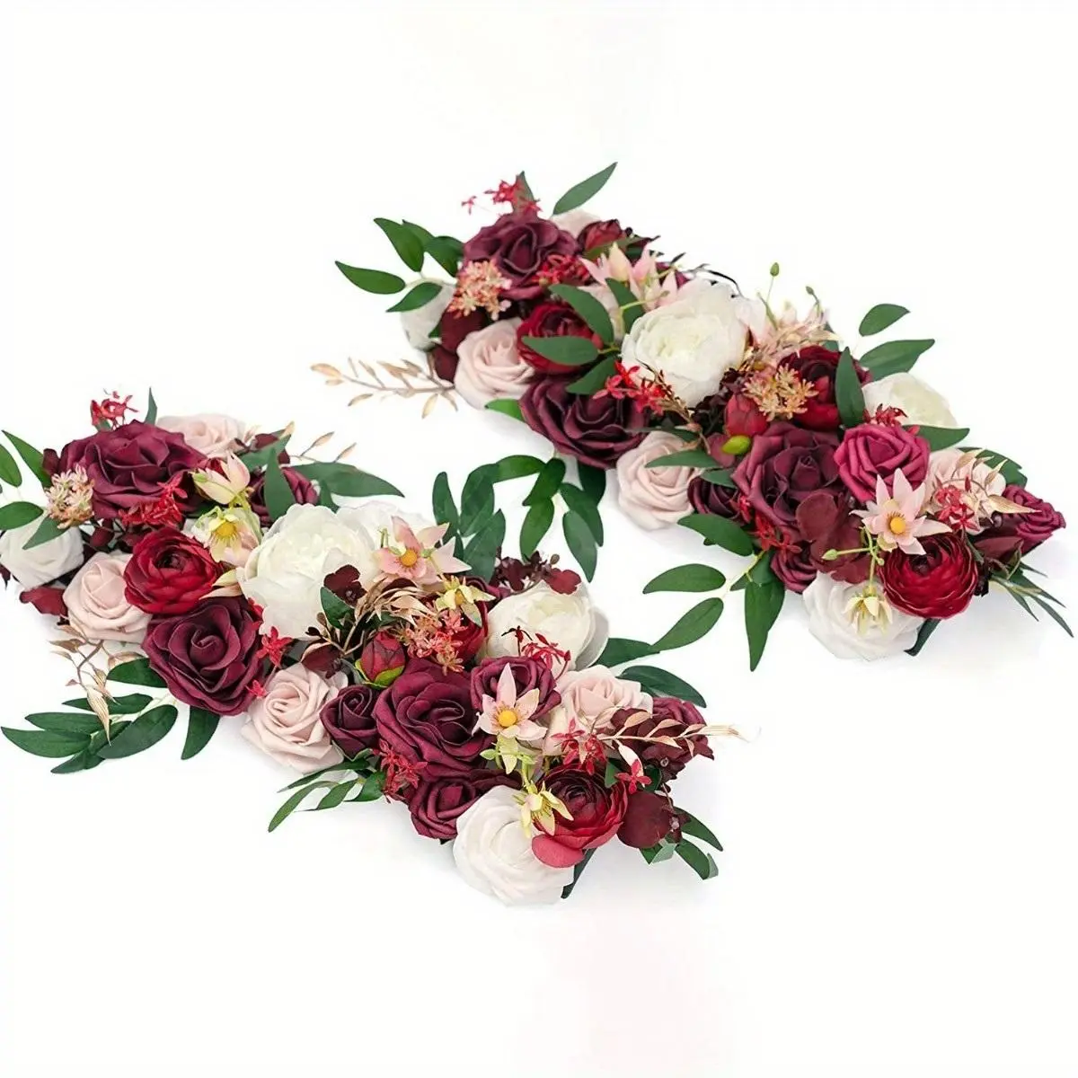 3D Artificial Faux Flowers Set of 2, Universal Curved Bracket Arched Wall Panels for Wedding Ceremony Backdrop & Reception Table Home Decor