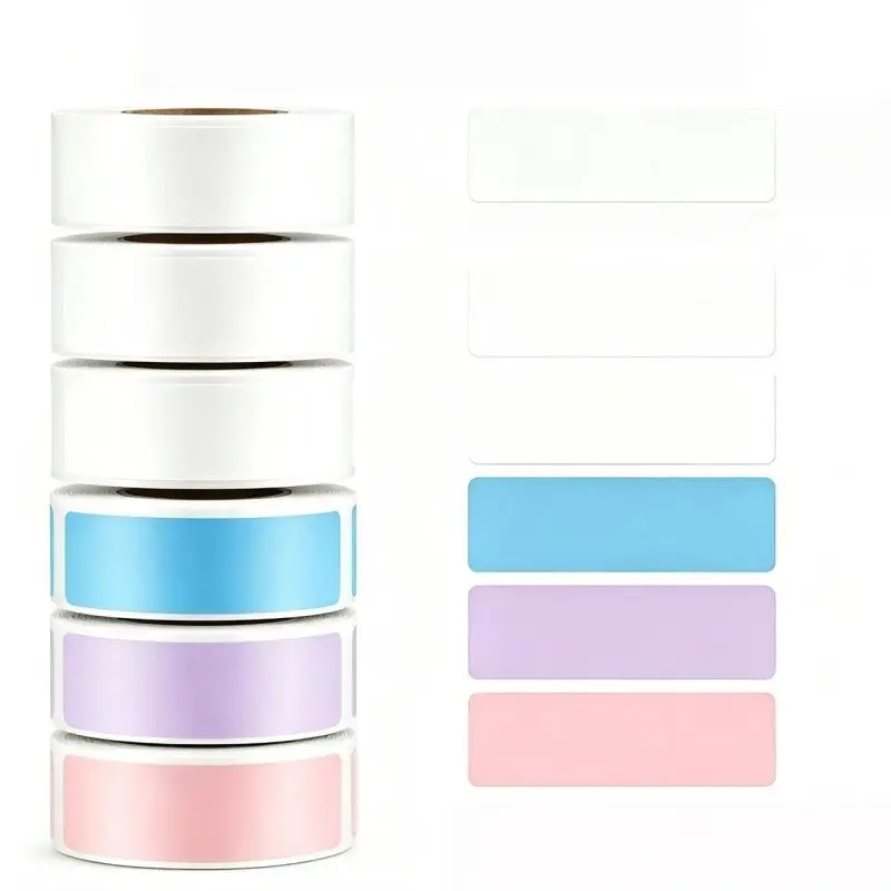 Label stickers, 6 rolls of laminated stickers, each roll containing colored label stickers, portable thermal label printer, thermal printing labels