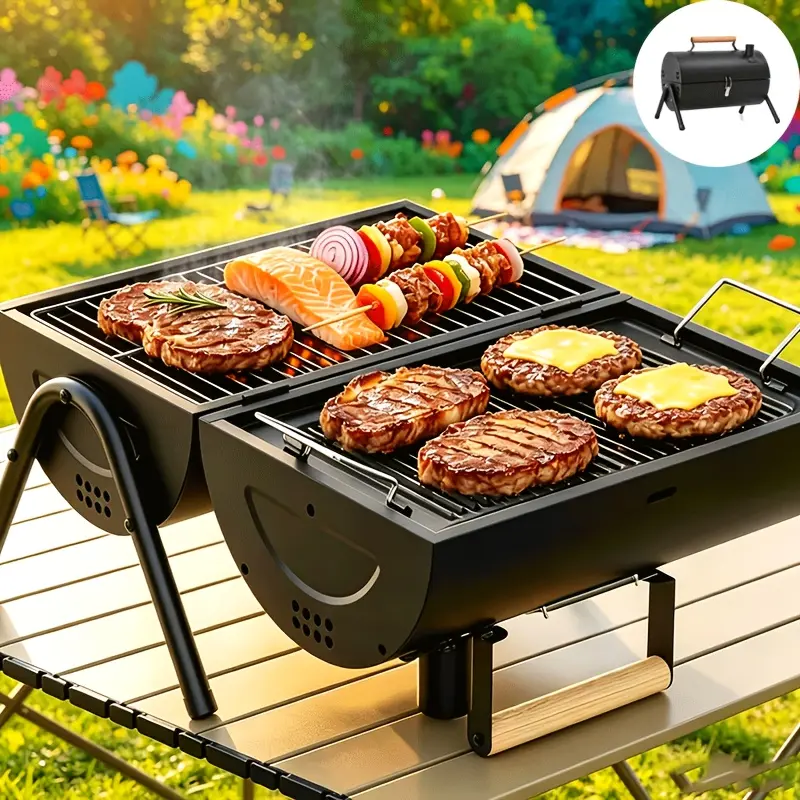 Portable Compact Charcoal BBQ Grill for Backyard Patio, Outdoor Cooking & Camping |     with Double Griddle, Texas-style, Total Cooking Area 230 Sqin