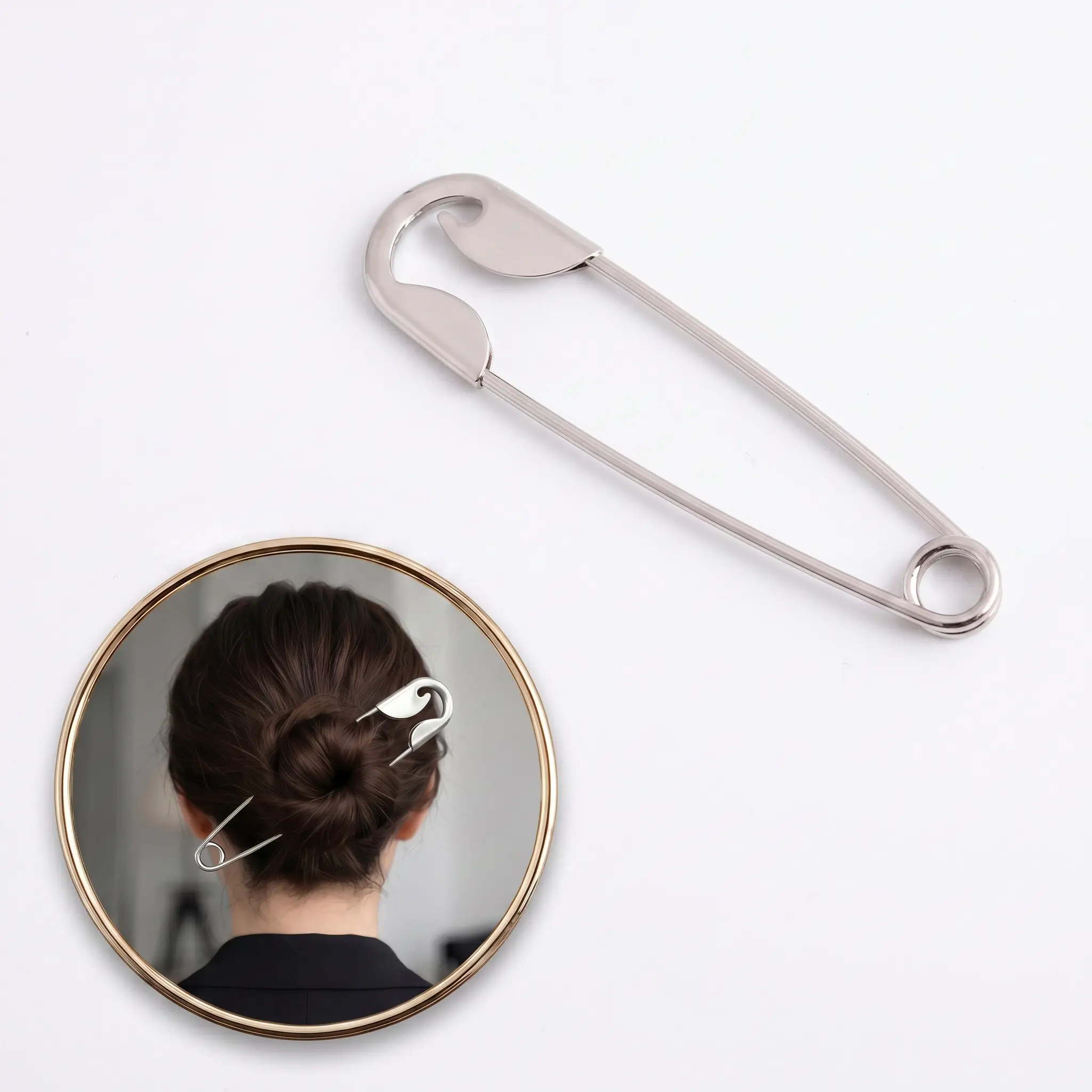 Metal Safety Pin Hair Clip, Casual Versatile Hair Accessory for Women & Girls, Minimalist Hair Clip for Messy Bun Hair Back of Head Suitable for Thick Hair-YY0