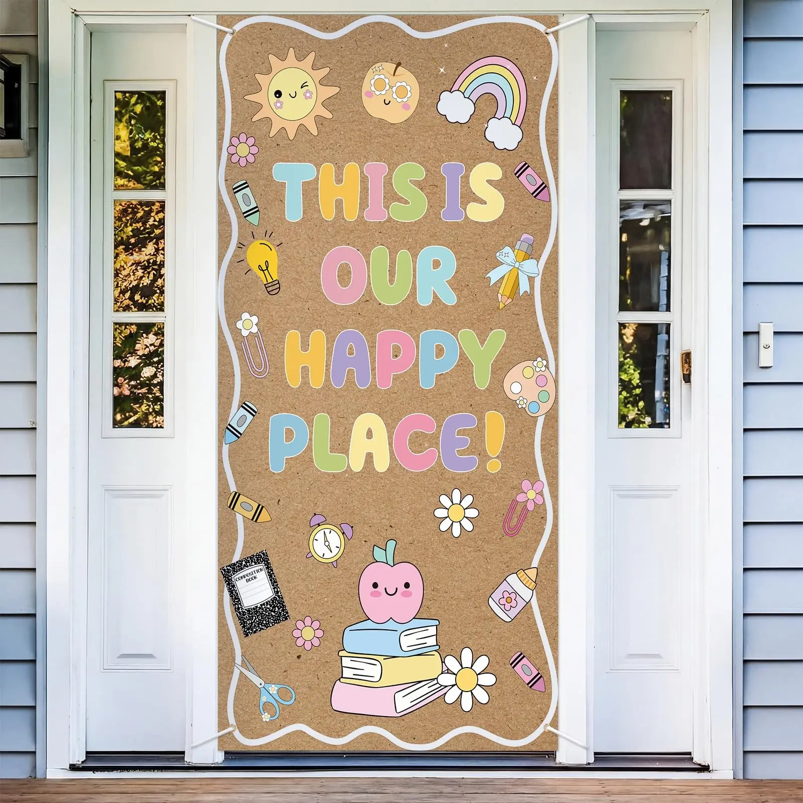 2D Flat Banner 1pc, Kraft Paper Pastel Banner, School Opening Background Decor, Colorful Welcome Banner, Wall/gate Decoration, Photo Prop