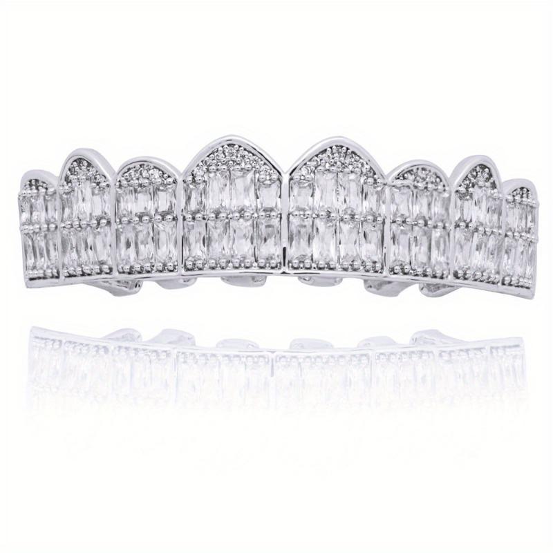 2pcs/SET Baguette Set 8 teeth Grillz for Mouth Top Bottom Hip Hop Teeth Grills - Cap