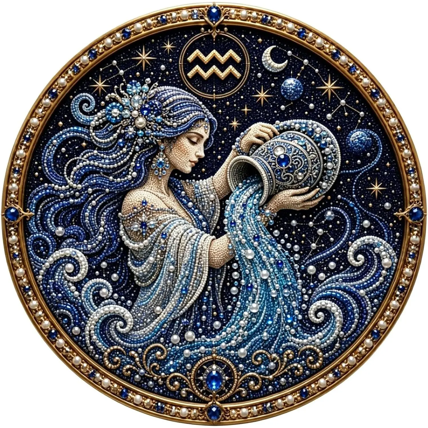 12 Zodiac Signs Pearl Art Kit, Round Constellation Themed DIY Beaded Artwork, Astrology Wall Decor Craft Set for Adults, Horoscope Birthday Gift for Zodiac Lovers (cc)