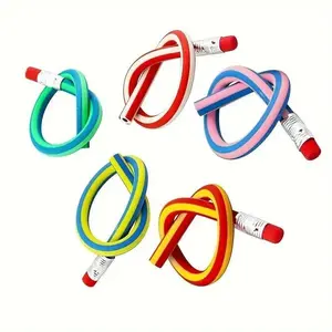 20-Pack Soft Multicolor Striped Flexible Pencils with Eraser, Perfect Gift for Halloween, Christmas, Valentine's Day, Student Use