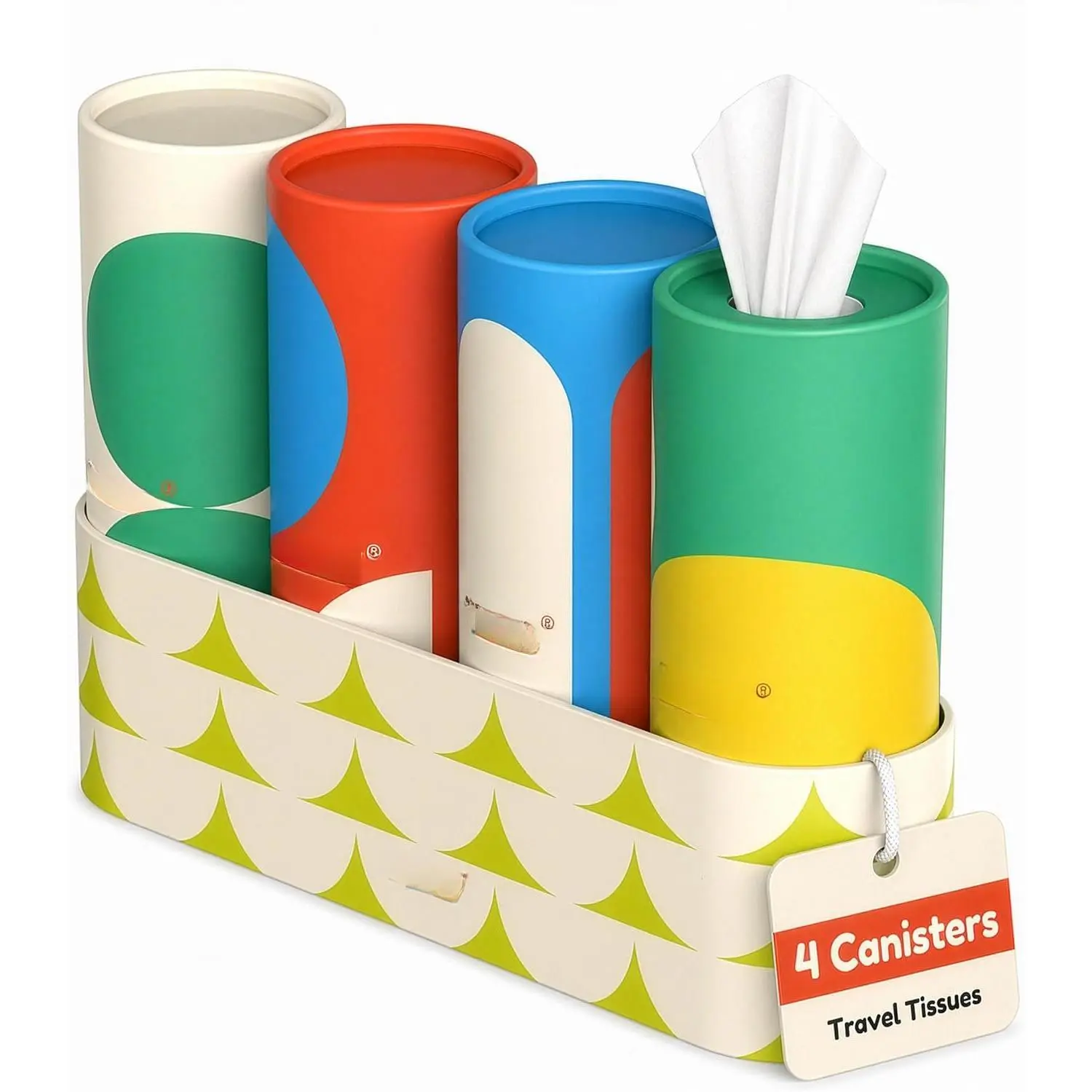 Car Interior Stowing & Tidying Plastic Cleaner, Compact Cup Holder Tissue Cylinder with 4 Hand Canisters, Quick Access for Kleenex Tubes (240 Total Sheets)