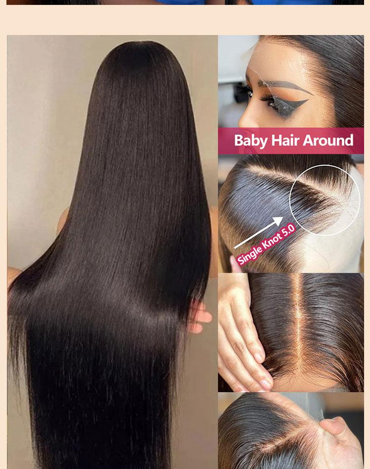 Wear and Go Human Hair True to length Brazilian 5x5 Glueless Wig 42 Inch 13x4 13x6 HD Transparent Bone Straight Lace Frontal Wig