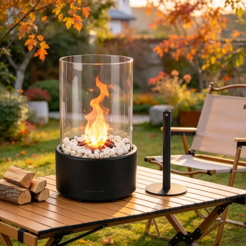 Outdoor Decor Fireplace with Protective Glass, 1PC Tabletop Fireplace Heater, for Indoor & Outdoor Use, Desktop Decor & Heating, Balcony Ambient Decor, Winter Gift for Christmas & Halloween