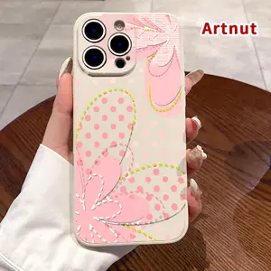 Phone Case for iPhone 17 Air 16 Pro Max 15 14 Plus 16E 13 12 Mini 11 Promax X XS XR XSMax Pink Flower and Dots Design Pattern Full Body Protection Ultra Slim Bumper Cover Gift