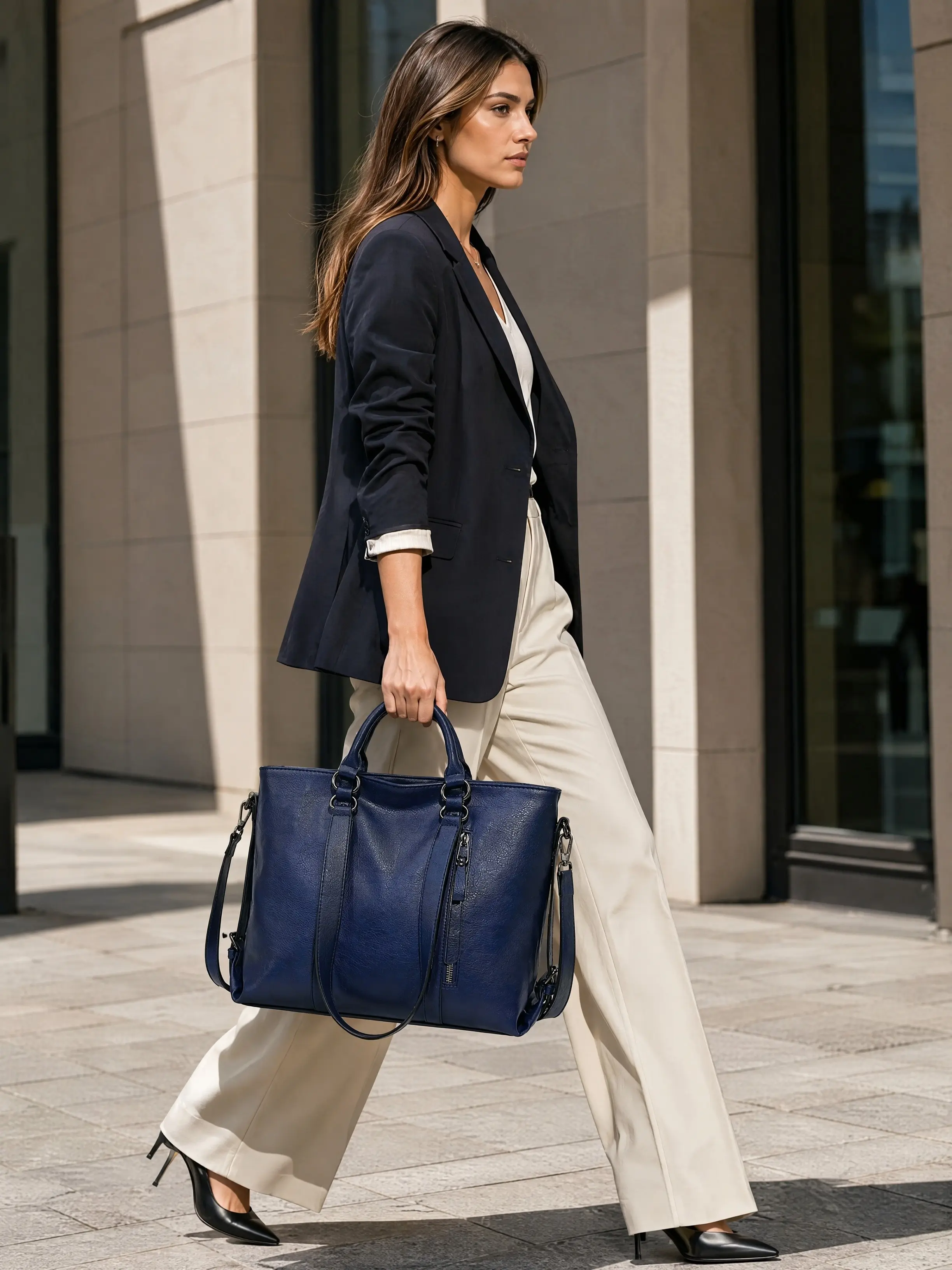 2026 Soft Genuine Leather Tote Bag 3 Ways To Wear Handbag Shoulder Crossbody Bag Large Capacity Laptop Work Bag Adjustable Wide Strap Vintage Business Daily Travel Handbag For Women