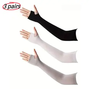 3 Pairs Unisex Plain Ice Silk Arm Sleeves, Moderate Stretch, UV Sun Protection And Lightweight Design, Ideal For Driving And Outdoor Sports
