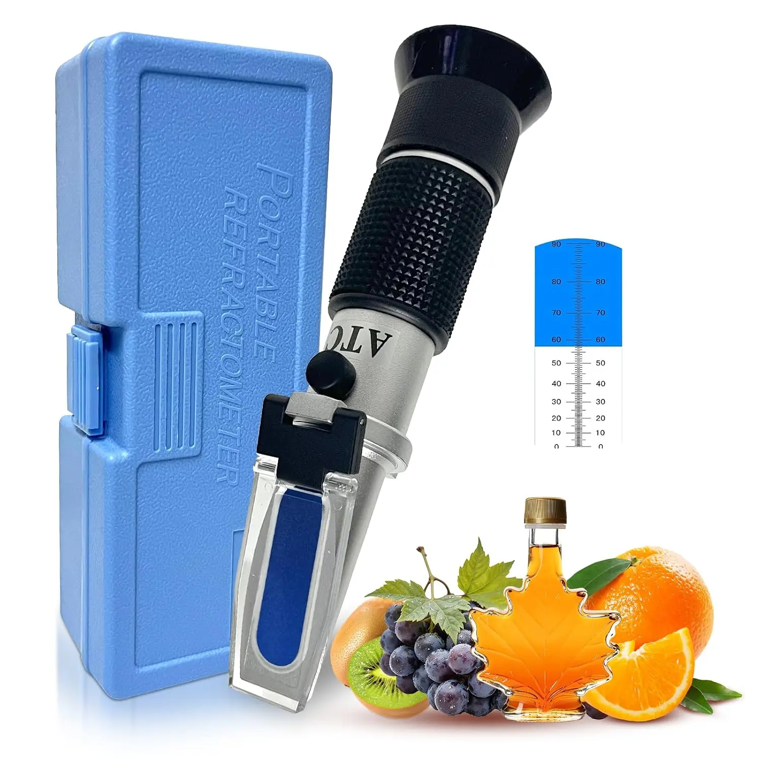 0-90% Brix Refractometer with ATC, High-Accuracy Sugar Content Tester, Pre-Calibrated &  to Use,  Optical Hydrometer Meter for Honey, Maple Syrup, Jam, Juice, Beverage