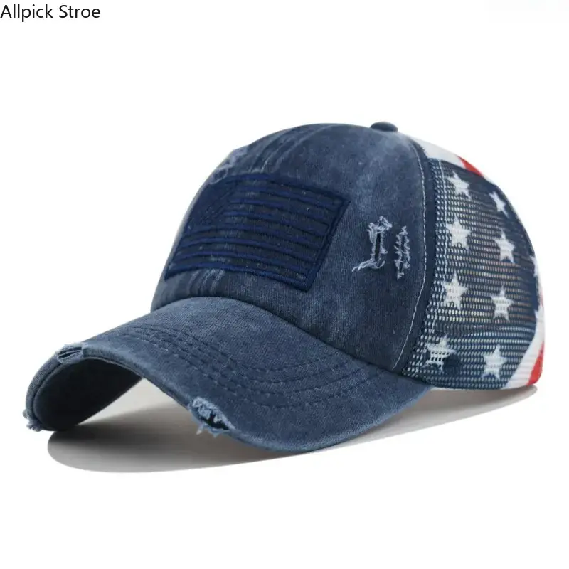 American Flag Trucker Hat for Men Women – Vintage Distressed Mesh Cap with Embroidery, Adjustable Patriotic Baseball Hat for 4th of July & Outdoor Breathable Mesh Caps Embroidered Headwear, Classic Trucker Hat