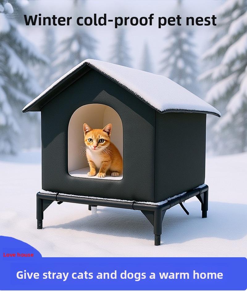 Outdoor Waterproof Cat House for Strays Winter Insulated Shelter Made of Oxford Fabric Windproof Rainproof with Removable Cushion All Weather Feral Cat Shelter